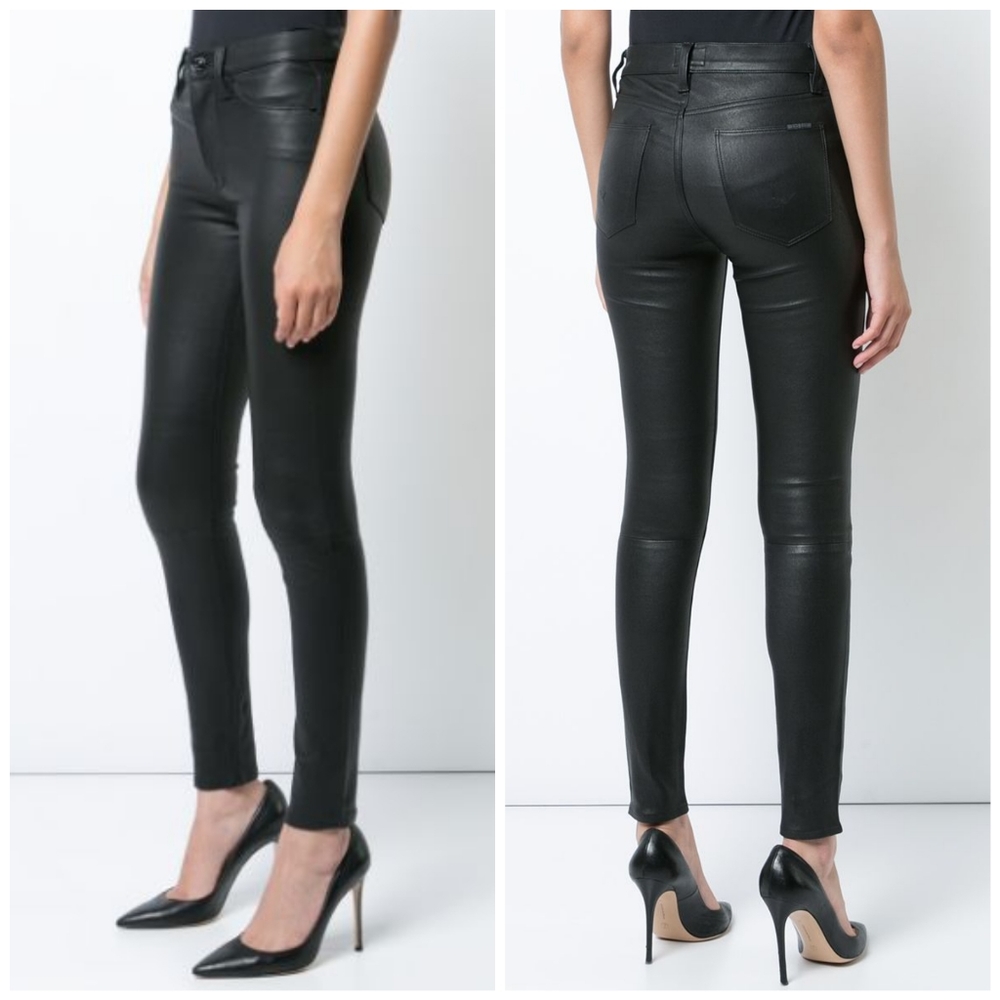 Hudson Barbara Stretch Leather Jeans Pants Black - Picture 2 of 8
